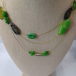 Chico's Long Layered Necklace Green Beaded Multi-Strand Statement Jewelry
